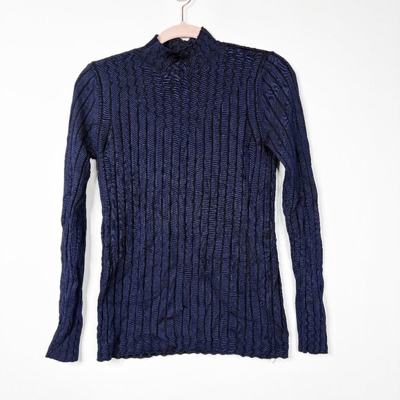 2/$30 White House Black Market Mock Neck Yoked Sweater Indigo Medium #9884 - Picture 4 of 11